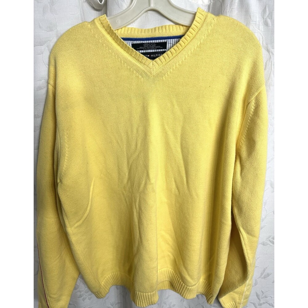 Tommy Hilfiger Men Y2K Classic Long Sleeves, V-Neck, 100% Cotton Sweater Large